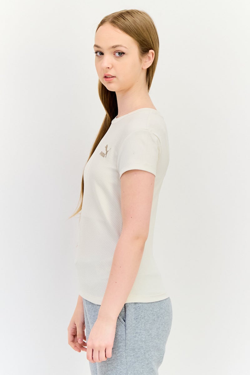 PUMA Women Slim Fit Embroidered Logo Outdoor T-Shirt, Beige - Image 2